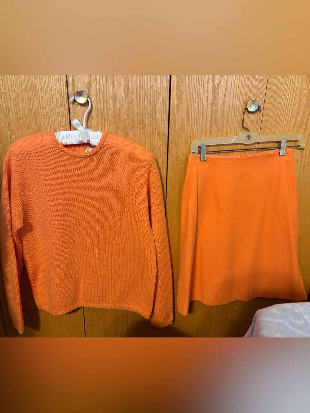 Vintage Pandora Costume Maker Orange Wool Sweater and A line Mini Skirt Set